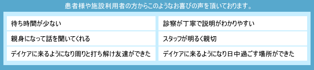 患者様や施設利用者の方からこのようなお喜びの声を頂いております。